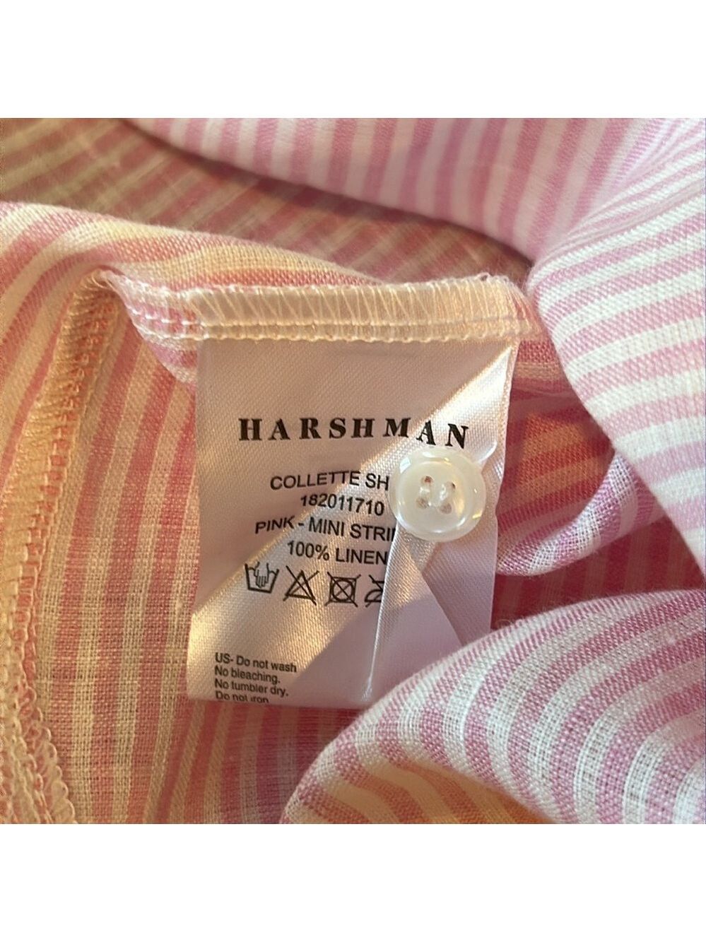 NWT Harshman Collette Shirt Pink Stripe 100% Linen Size Small - Picture 7 of 9